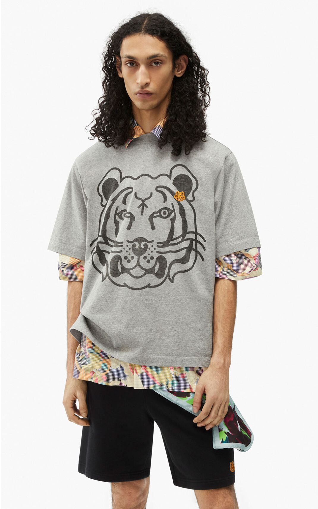 Kenzo K Tiger oversized Tişört Erkek Gri | 5981-MGUZR